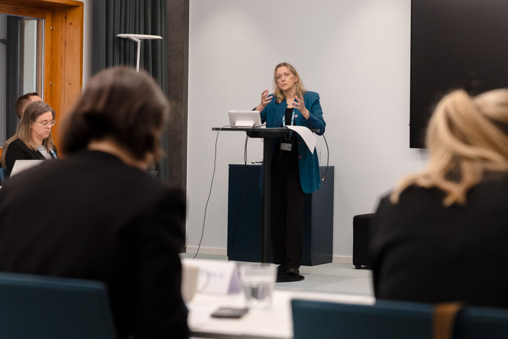 Ann Bernes is presenting in front of the group.